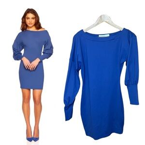 Susana Monaco Off Shoulder Mini Dress XS Night Sky Blue Pegged Blouson Batwing